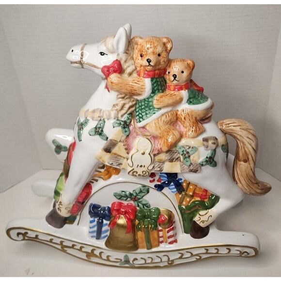 Musial Rocking Horse BEALS PALAIS ROYAL STAGE CHRISTMAS BEARS LARGE PORCELAIN - Picture 3 of 16